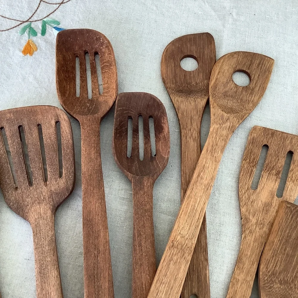 Vintage + Modern Wood Wooden Kitchen Utensils 14 Pieces